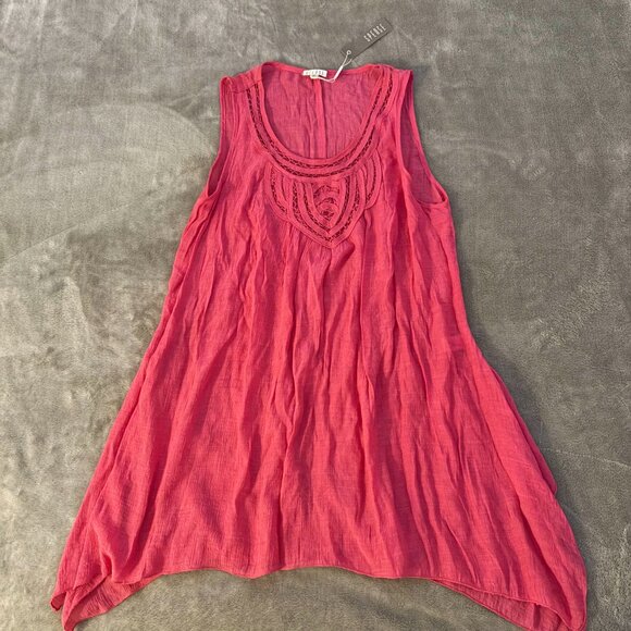 spense blouse top flowy crinkle sleeveless coquette chic pink side slit NB26791 - Picture 1 of 9